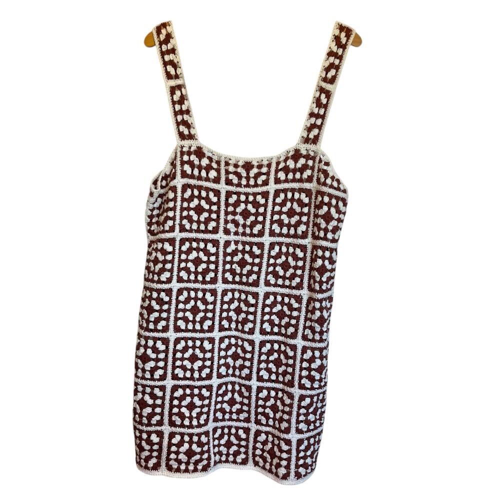 NWT Marine Layer Archive Celeste Crochet Dress Brown White Granny Square Size L - Picture 13 of 13